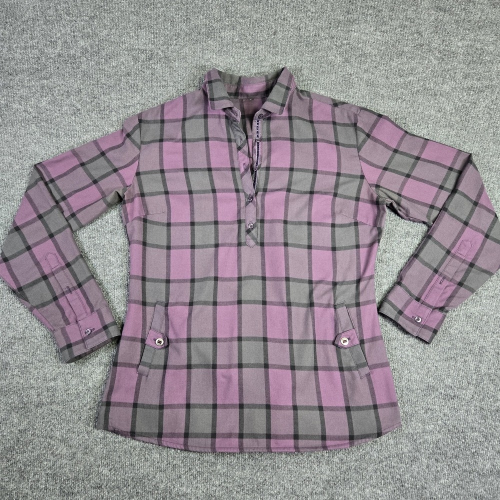 Kuhl Rukus Women's Plaid Flannel Pullover Shirt Size Large Purple Pockets Hiking